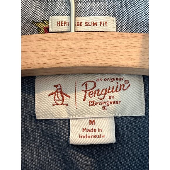 Heritage Slim Fit Penguin Button-Up Shirt With Campfire Print Gray Long-Sleeve C - Picture 5 of 7